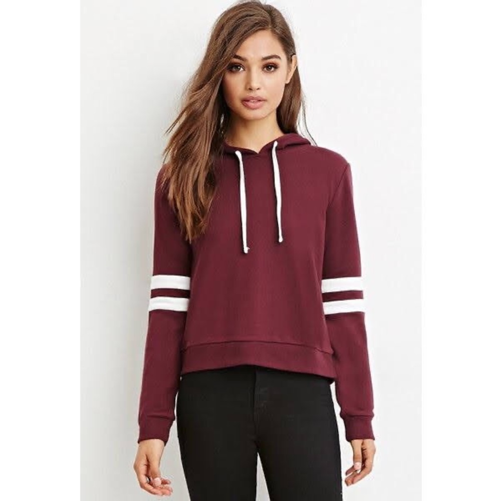 Forever 21 XXI Maroon Varsity Hoodie Sweatshirt Size S